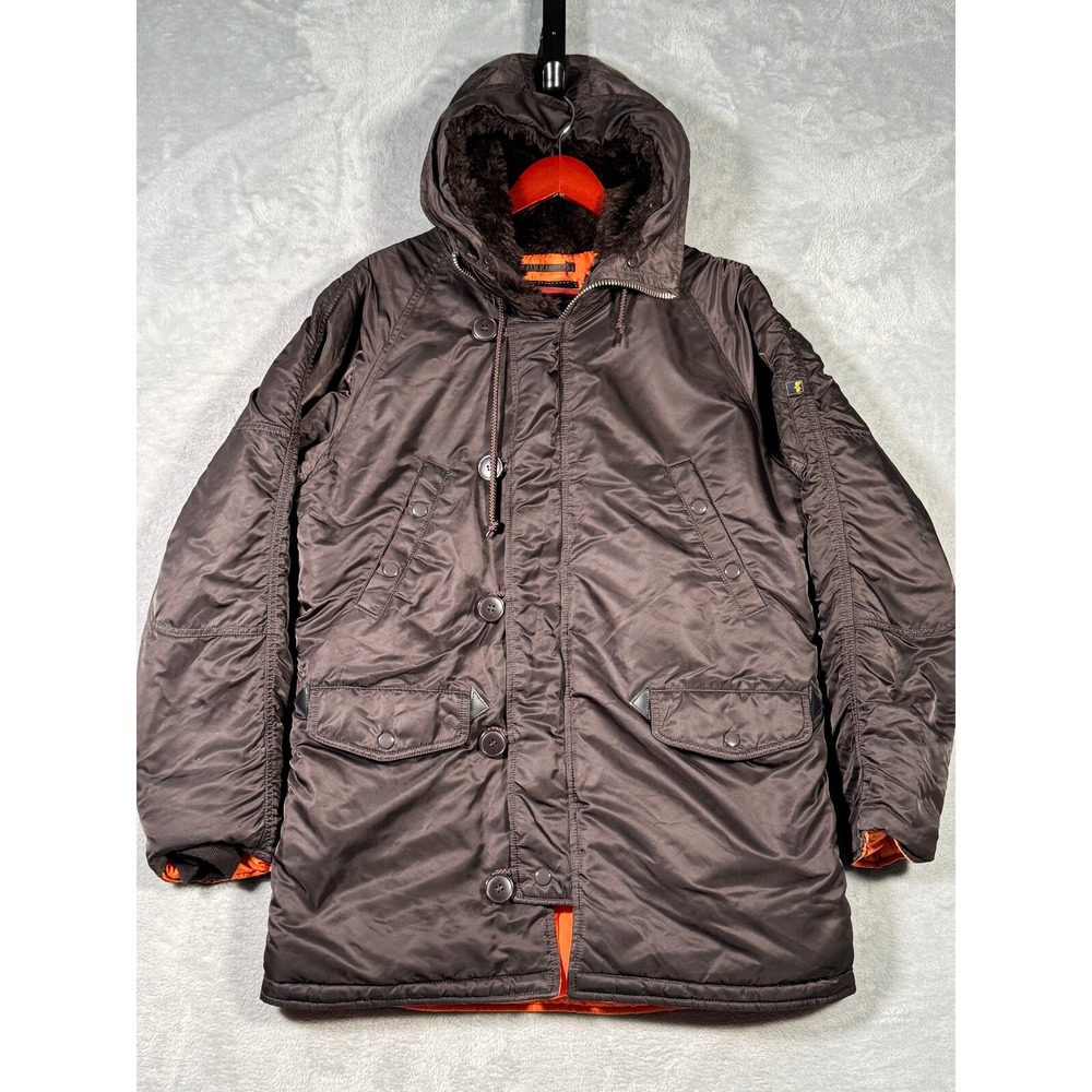 Alpha Industries N 3B Parka Jacket M Brown Extreme Cold Weather Faux Fur Hood